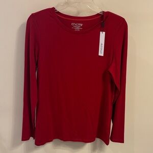 Chico's NWT Touch of Cool Long Sleeve Crewneck Top in Deep Red